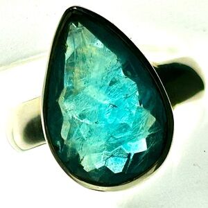 Natural blue Fluorite teardrop ring